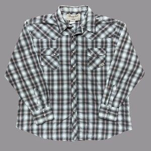 Wrangler Wrancher Vintage Pearl Snap Western Plaid Black White Shirt Men's 2XL